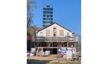 I ponteggi sul campanile: prosegue il restauro del Santuario di Machaby
